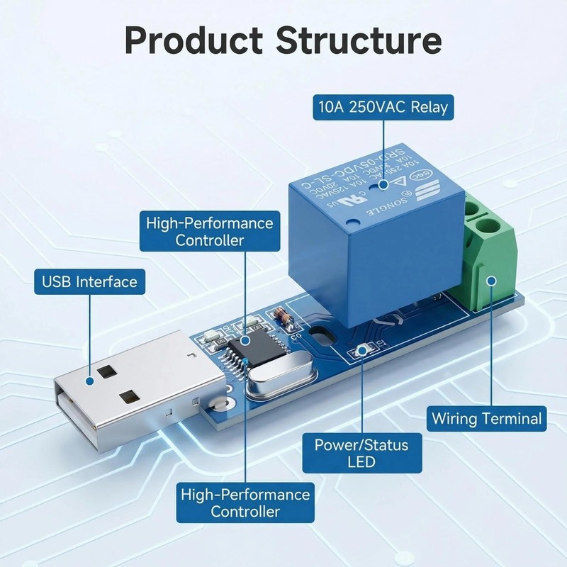 JESSINIE USB Serial Port Control Relay Module Sturdy Durable Lightweight