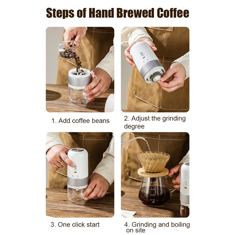 Portable Electric Burr Coffee Grinder 13W 200ml USB Rechargeable Adjustable