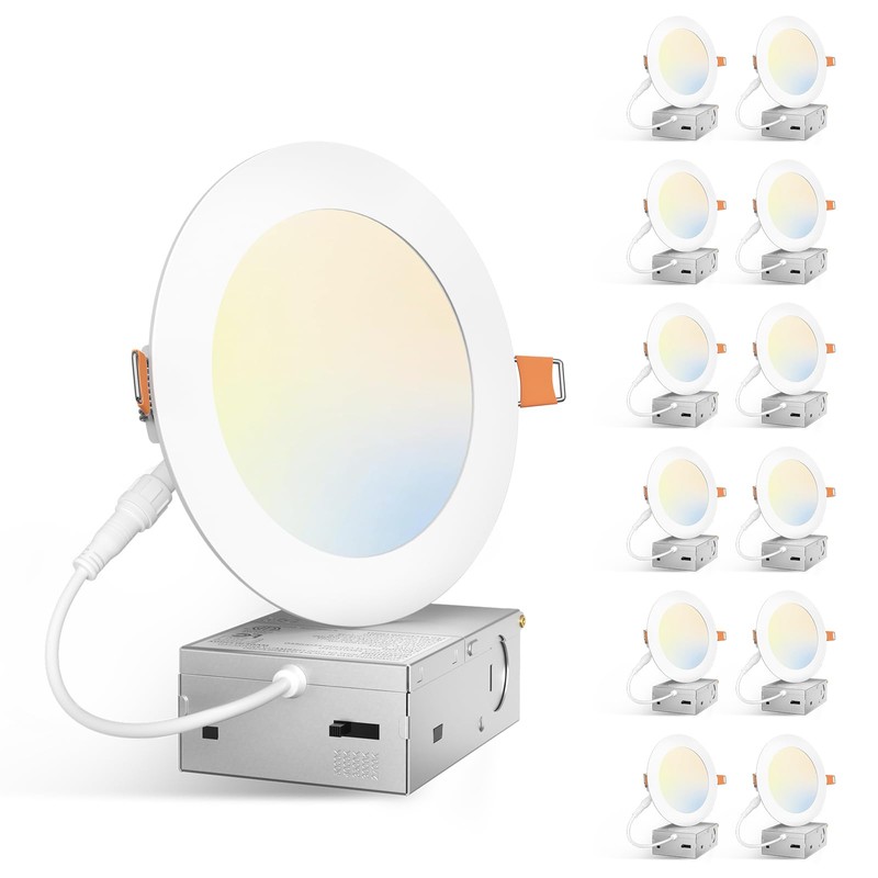 Amico 12 Pack 5 Inch 5CCT Ultra-Thin LED Canless Recessed