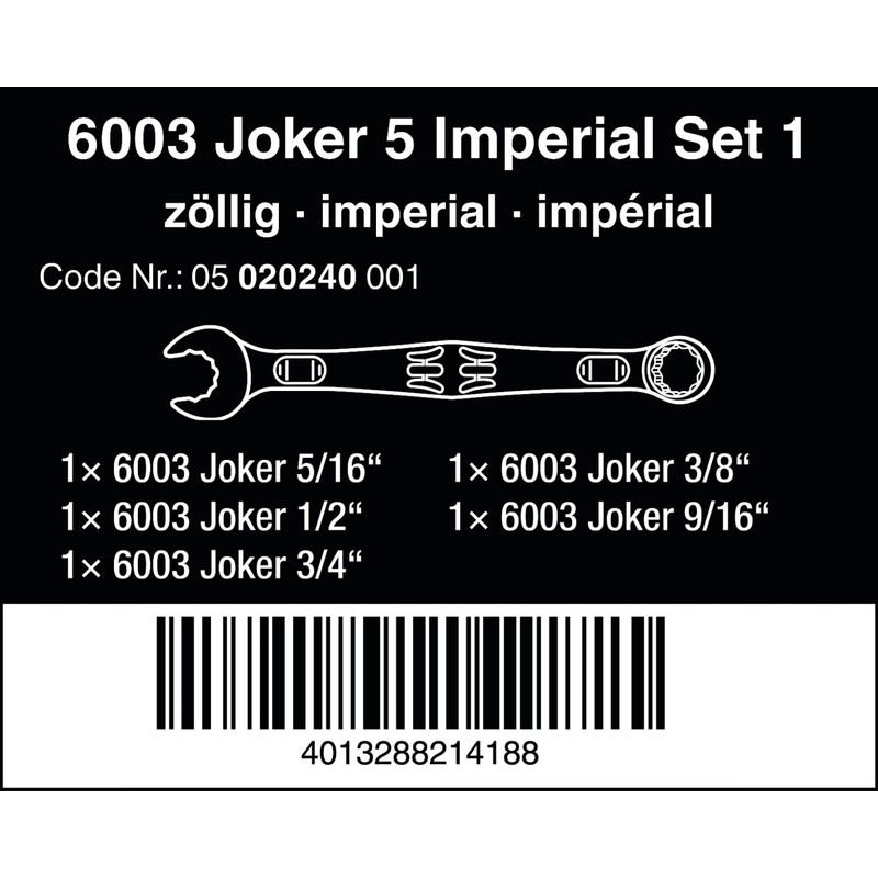 Wera - 05020228001 Combination Spanner Set, 6003 Joker 4 Set