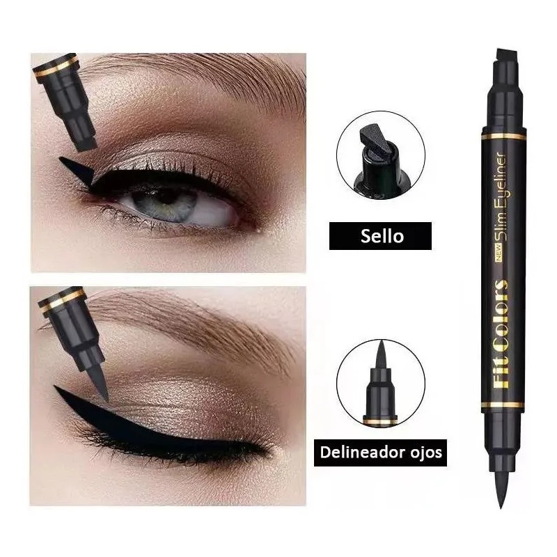 Delineador Ultra Resistente Agua Negro+sello Delineador Ojos Negro
