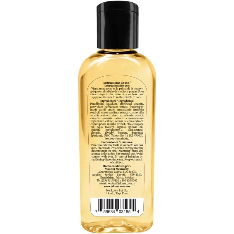Jaloma Aceite Brillantina, para el cabello, Suaviza e Hidrata, 120ml
