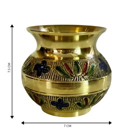 HOME GENIE Brass Kalash Lota with Hand-Etched Floral Design | 7 x 7 x 7.5 cm | Traditional Pooja Pot for Decor, Temple, Gifting & Rituals | Handmade Brass Vessel - 230 g