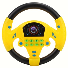 Children's Steering Wheel, Electric Steering Wheel with Lights and Music, Simulation Steering Wheel Children, Car Seat, Toy, Early Education Toy, Steering Wheel, Driving (Yellow)