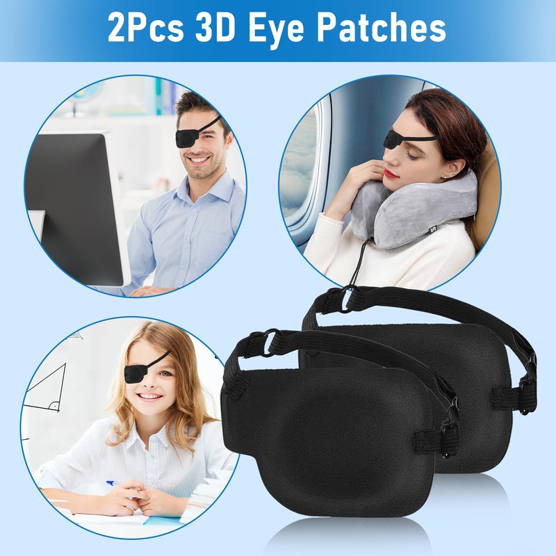 2Pcs Left Eye Patches for Adults,3D Adjustable Eyepatchs for Left