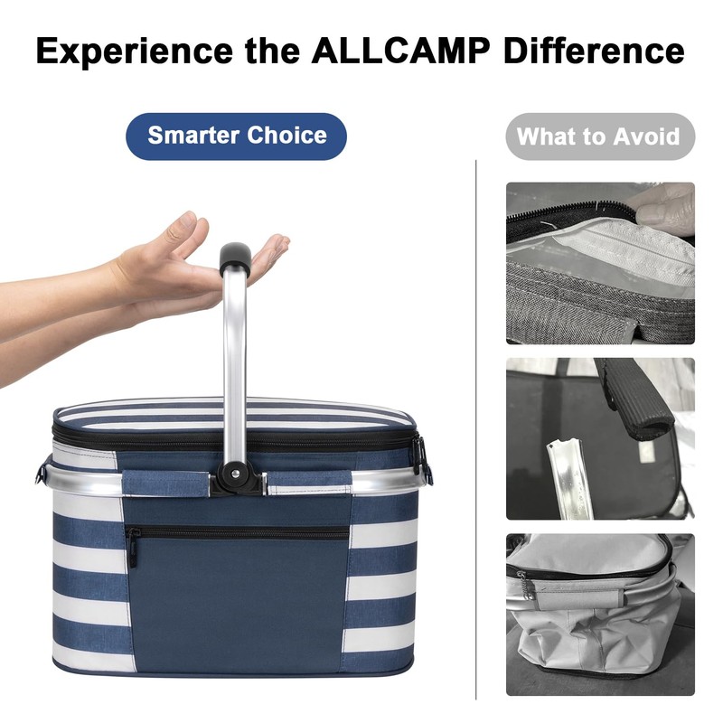 ALLCAMP Picnic Basket - Insulated Cooler, Thickening Foldable Picnic Basket
