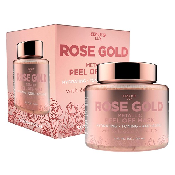 AZURE Rose Gold Metallic Sparkling Peel Off Moisturizing Face Mask - Reduces Wrinkles, Fine Lines & Acne Scars | Removes Blackheads & Dirt and Oil | Repairs Uneven Skin Tone - 150mL / 5.07 fl.oz.