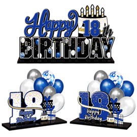LINGTEER Happy 18th Birthday Blue Acrylic Table Topper Centerpieces Set - Cheers to Eighteen Years Old Birthday 18th Bday Party Gift Decorations.