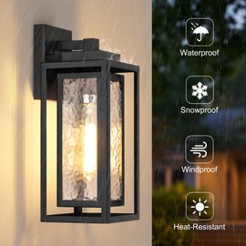 Water Ripple Outdoor Wall Lantern, Exterior Porch Light Fixture Black, 2 Pack Waterproof Wall Lights Fixture, Outside Garage Sconce Lighting, Porch Light Fixture, Mount Lamp, for Patio Outdoor Indoor