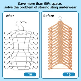 Pack of 2 Folding Space Saving Clothes Hangers, 8 Tier Bra Storage Metal Stainless Steel Hangers, Non-Slip Stable Durable Magic Hanger for Tank Tops, Camisoles, Pyjamas, Bra, Suspender Skirts