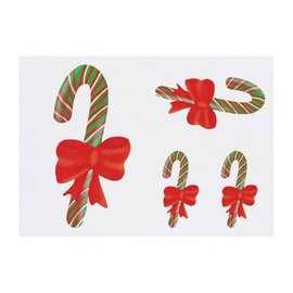 4 x 'Christmas Candy Cane With Red Bow' Temporary Tattoos - Water Resistant, Skin-Safe, Non-Toxic Transfers, Mixed Sizes (TO00080256)
