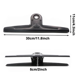 GUKBIAY Extra Large Bull Clips 12 Inch 2 Pack Black Jumbo Stainless Steel Clips Paper Clamps Holder for Drawing Board Poster Clamping Bag