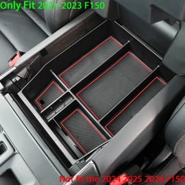 TACOBRO Center Console Tray Compatible with Ford F150 2021 2022 2023 Accessories, F-150 (40/Console/40 Front-Seats ONLY) Armres Insert Tray, NOT FIT 2024-2025, Red Trim