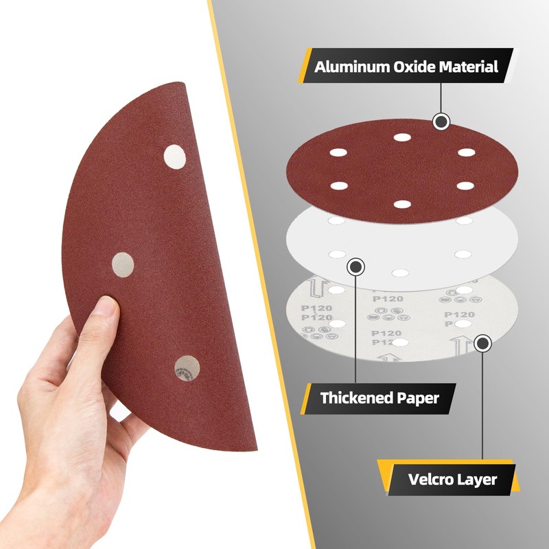 50pcs 9 inch 6 Hole Sanding Discs Set -10 Each