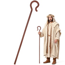Shepherd Staff Plastic Wizard Staff Hook,55IN Brown Cane for Adult/Kids Halloween Costumes Accessory Cosplay Party