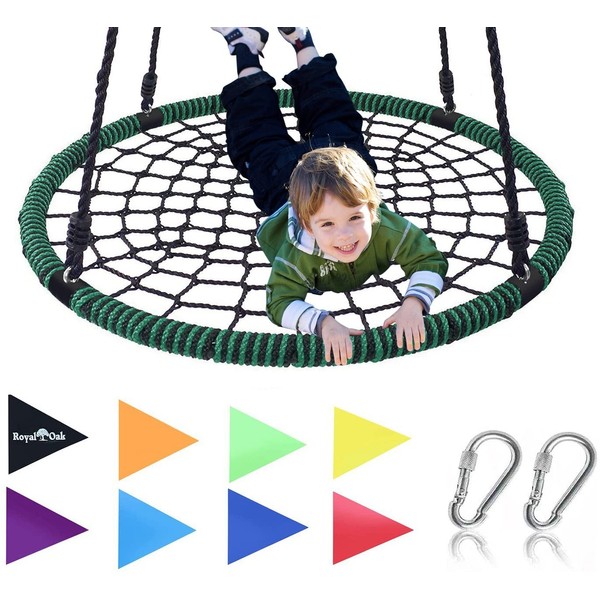 Royal Oak Giant 40" Spider Web Tree Swing, 600 lb Weight Capacity, Durable Steel Frame, Waterproof, Adjustable Ropes, Flag Set and 2 Carabiners, Non-Stop Fun for Kids!