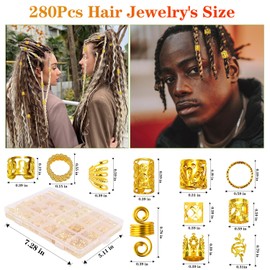 Belinreli - 280 piezas de joyería de pelo para trenzas, joyas de oro Loc para rastas de cabello, accesorios de joyería trenzada, anillos de metal para trenzas, puños, clips trenzados, decoraciones de