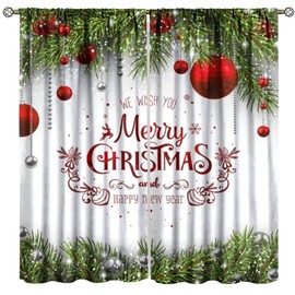 Christmas Curtain, Merry Xmas Holiday Backdrop Snowflakes Pine Trees Window Decorative for Bedroom Living Room Home 42" W X 45" L