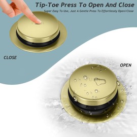 Tip-Toe Bathtub Drain Kit with Two-Hole Overflow Plate, Premium Quality Bath Tub Drain Replacement, Universal Fine/Coarse Thread Bathtub Stopper (Brushed Gold)