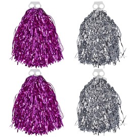 CREATCABIN 2 Set Cheerleading Pom Poms Metallic Foil Plastic Pom Poms with Handle for Game Sports Squads Dancing Party Football Basketball Club Spirit Sports Stage Performance Celebration Purple
