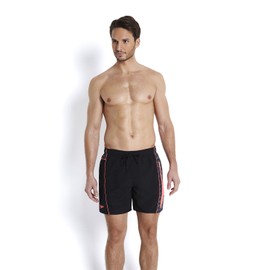 Speedo Men's Sports Print Identity Water Shorts - Black/Oxid Grey/Usa Charcoal/Psycho Red, Medium/16-Inch