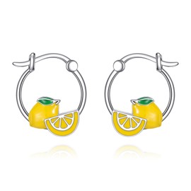 Lemon Hoop Earrings 925 Sterling Silver Lemon Slice Earrings Cute Fruit jewellery Gifts for Lemons Lover