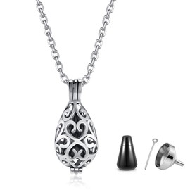 JSDDE Memorial Urn Pendant Necklace Partone Pendant for Ashes Hair Nail Locket Pendant Memorial Charms Pendant Chain with Funnel Filling Kit, Stainless Steel