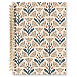 KRHFG 70s Art Deco Floral Spiral Notebook, Vintage Retro Cottagecore Flower Journals for Writing, Aesthetic Mid Century Modern Neutral Notebooks for Note Taking, 5.5x8.3 Inch