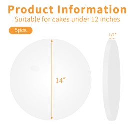 JCD 5pcs Large Cake Boards Drum 14 Inch Round, 1/2" Thick Cake Drums, Cake Decorating Supplies Sturdy Cake Corrugated Cardboard for Multi-Layer Cakes(14inch/5pcs)