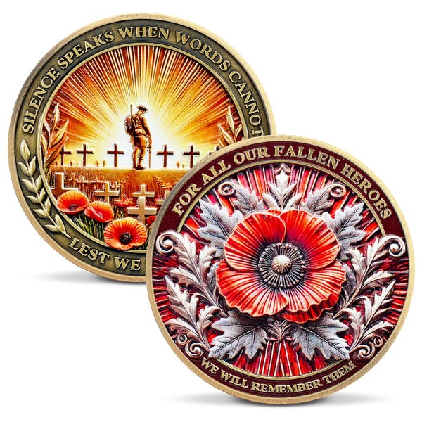 Poppy Military Challenge Coin - Memorial Coin Honoring Fallen Heroes
