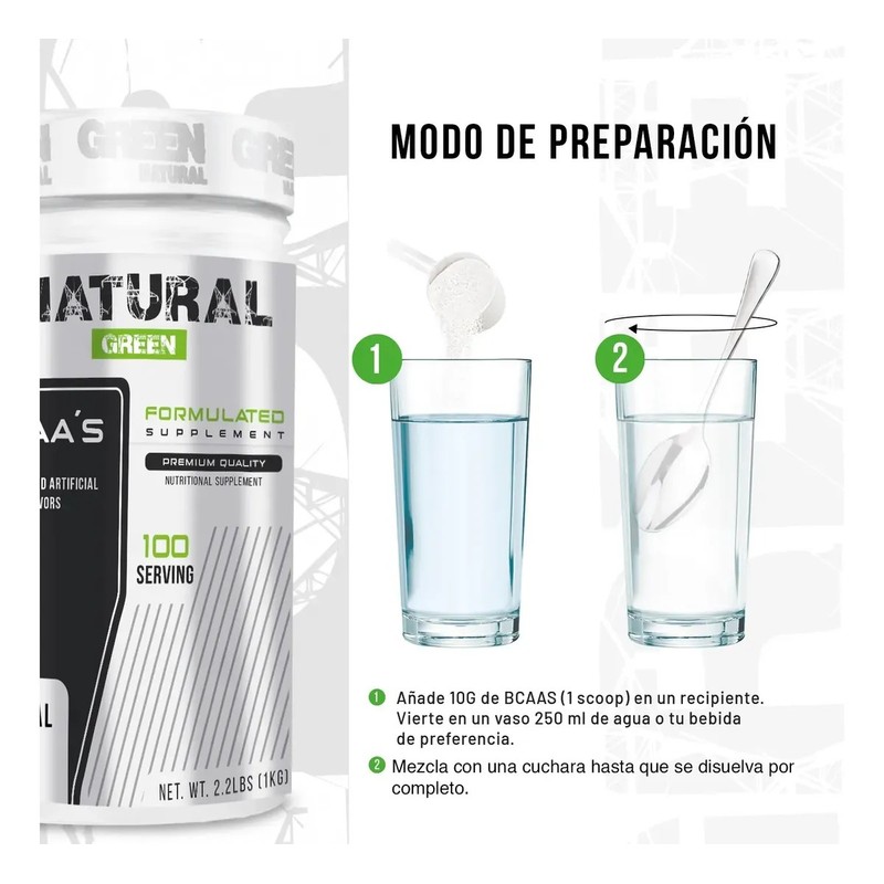 Aminoácidos Bcaas Natural Green 1kg Varios Sabores 100 Servs