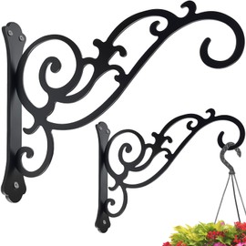 Plant Hangers Outdoor Wall Mount 12-Inch 2 Pcs，Hanging Plant Baskets Indoor, Black Metal Outdoor Plant Hangers Suitable for Flower Baskets, Wind Chimes, Plant Holder,Bird Feeder, Lantern