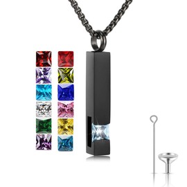 Birthstone Cuboid Locket Urn Necklaces for Ashes Cremation Jewellery Urns for Human Ashes Memorial Urn Keepsake Pendant
