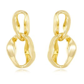 Lumwzt 14K Gold Drop Earrings for Women – Chunky Link Geometric Oval Dangle Statement Lightweight Bold Jewelry for Party Everyday Wear Gift