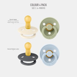 BIBS Colour Soothers Pack of 4, BPA-Free, Cherry Shape Nipple. Natural Rubber/Latex, Made in Denmark. 6-18 Months (Pack of 4), Iron Mix