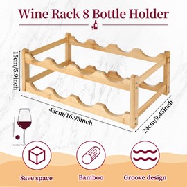 Jbnausoy 2 Pack Wine Racks, 2-Tire Bamboo Wine Rack, Wine Rack for Inside Cabinet 16 Bottles Wine Storage Holder Liquor Bottle Display Shelf Suitable for Bar,Home,Kitchen,Cellar Basement,Restaurant