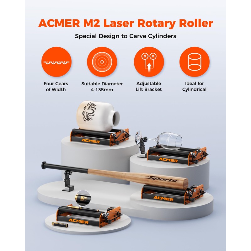 ACMER M2 Laser Rotary Roller, Laser Engraver Y-axis Rotary 360°