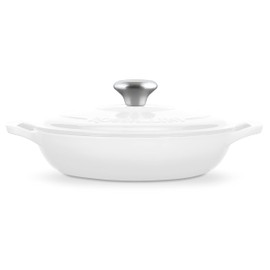 ROSSALLINI Signature Enameled Cast Iron Braiser, Non-Stick Serving Pot with Tight Fitting Lid for Perfect Roasting, Baking, Sauteing, Searing, and Pan Frying | 1.5Q (1.4L) - White