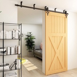 TSMST 12FT Ceiling Mount Sliding Barn Door Hardware Closet Track Kit, Fits 72" Wide Single Wood Door Panel - Diamond Style