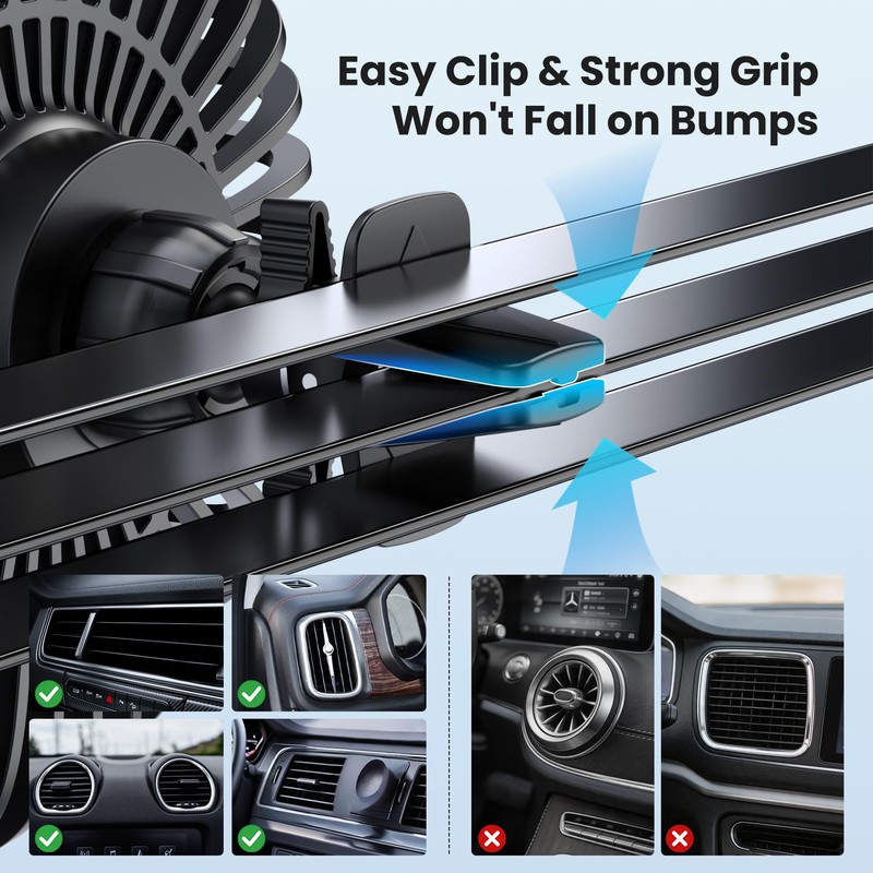 5'' USB Car Vent Fan, 3-Speed with Memory Function, 8.2ft