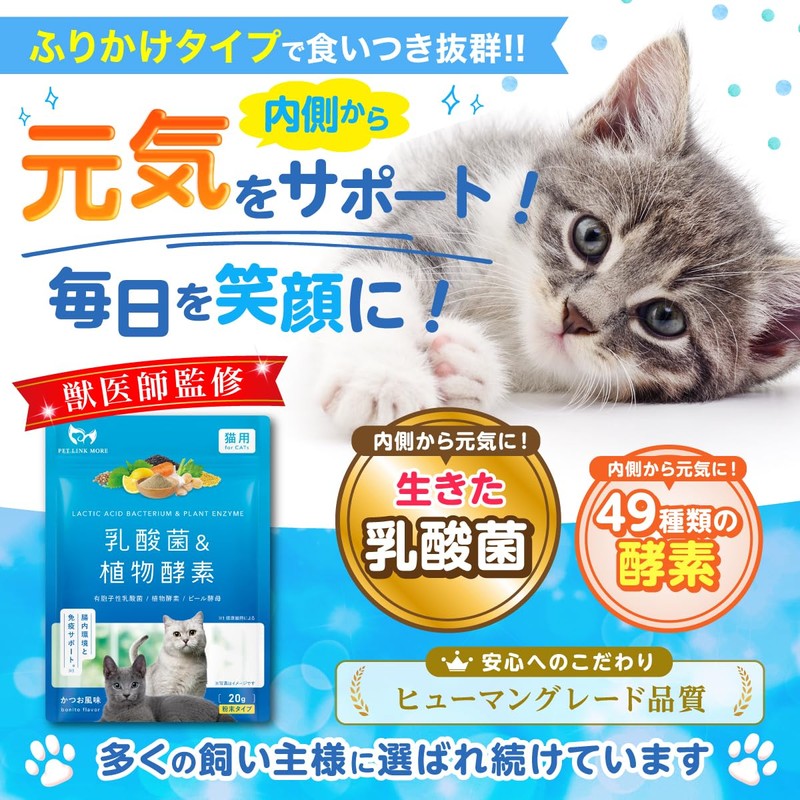 PETLINKMORE Lactic Acid Bacteria Supplement for Cats, Veterinarian Supervision, Intestinal
