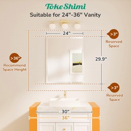 TokeShimi 24x30 Frameless Bathroom Mirror for Over Sink, Tempered Beveled Wall Mirror with 1" Beveled Edge, Shatterproof Rectangle Mirrored for Vanity, Living Room, Entryway, Restroom