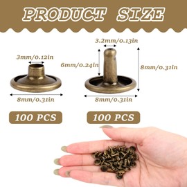 Pack of 100 Hollow Rivets 8 x 8 mm Antique Copper Iron Double-Sided Rivets for Leather Bags Furniture DIY Crafts Metal Rivets for Craft Repairs Decoration Hollow Rivets 8 mm