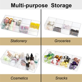 ZEXALOR Clear Drawer Organizer, 8 Sections Makeup Socks Organizer Holder, Drawer Dividers Office Desk Tray Bathroom Jewelry Trays (8 Cell)