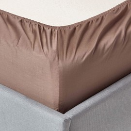 HOMESCAPES Organic Cotton Brown Fitted Sheet (12”) Super King Size 400TC 600 Thread Count Equivalent Bed Sheet with Fully Elasticated Skirt