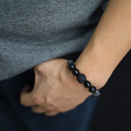 COAI Mens Lucky Obsidian Bracelet Pave Inspiration Pixiu Engraved, Obsidian pave CZ, Obsidian