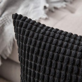 MIULEE Set of 2 Decorative Corduroy Cushion Covers 18x18 Inches, 45cm x 45cm Striped Solid Square Throw Pillow Cases for Sofa Couch Home Bedroom Black