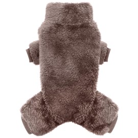 Idepet Velvet Dog Pajamas, Turtleneck Dog Sweater Fuzzy Plush Onesie Soft Cat Apparel Pet Clothes Winter Outfit Doggy Pjs Puppy Jumpsuit for Small Dogs Cats (Brown,XS)