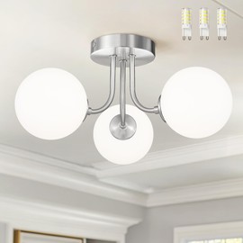 Cargifak 3-Globe Brushed Nickel Semi Flush Mount Ceiling Light in a Modern Farmhouse Design is Ideal for Living Rooms, Bedrooms, or Dining Rooms. Model:CKCL4845-3W-BN