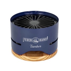 Petromax Feuerhand Tamber Tabletop Charcoal Grill, Powder-Coated Steel for Outdoor Use, Wood Lid, 7.9 inch diameter, Cobalt Blue